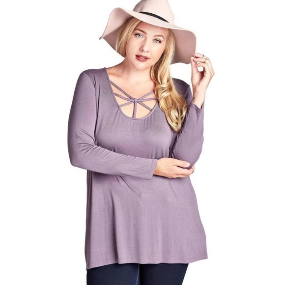 Oddi Tops - Oddi Caged Scoop Neck Top, Ash Purple Plus Size